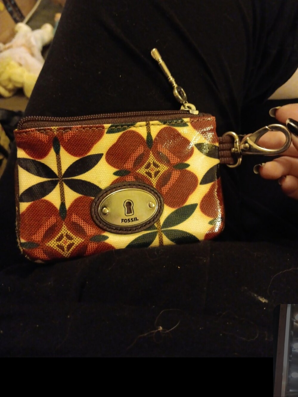 Fossil Key-Per wristlet, red poppy floral pattern